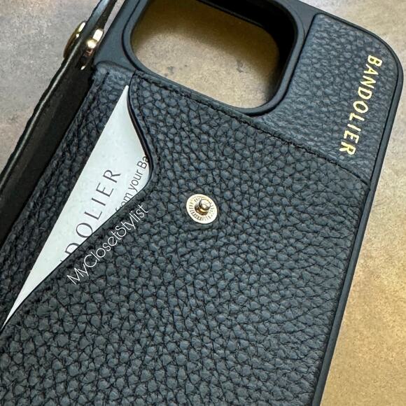 BANDOLIER Black 14 PRO NEW! Pebbled Leather Wallet Case! Unisex Crossbody Hooks - Picture 6 of 6